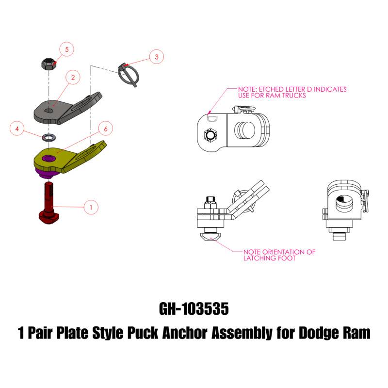 Gen-Y Hitch - Gen-Y Dodge Plate Style Puck Safety Chain Anchor Assembly - Pair - GH-103535