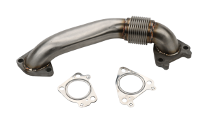 Wehrli Custom Fabrication - 2" Stainless Single Turbo Style Passenger Side Up Pipe for OEM Manifolds with Gaskets