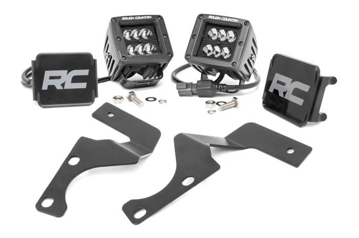 Rough Country - LED Light Kit Ditch Mount 2 Inch Black Flood Pair Toyota 4Runner (10-24) Rough Country