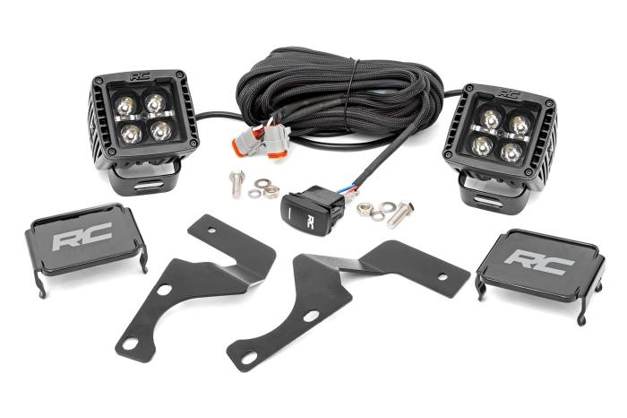 Rough Country - LED Light Kit Ditch Mount 2 Inch Black Pair White DRL Toyota 4Runner (10-24) Rough Country