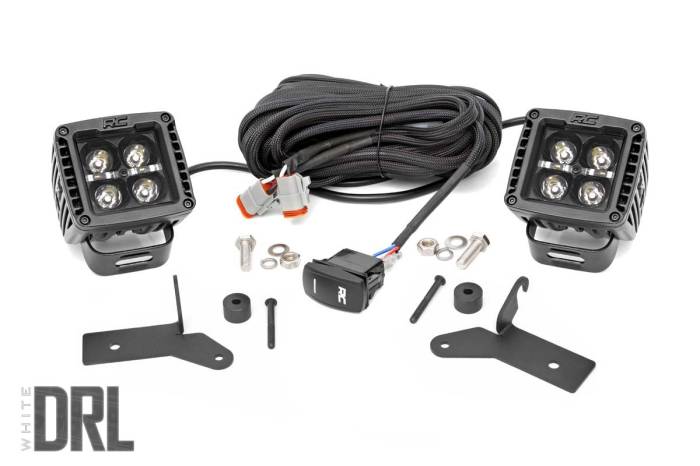 Rough Country - LED Light Kit Hinge Mount 2 Inch Black Pair White DRL Jeep Gladiator JT/Wrangler JL (18-26) Rough Country
