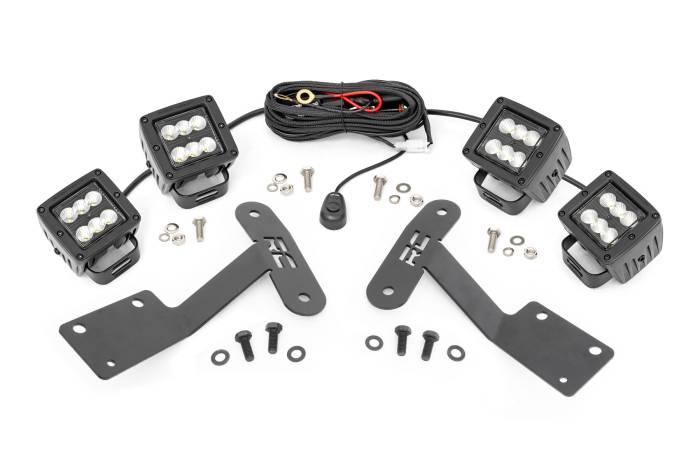 Rough Country - LED Light Kit Ditch Mount Dual 2 Inch Black Pairs Flood Toyota Tundra (14-21) Rough Country