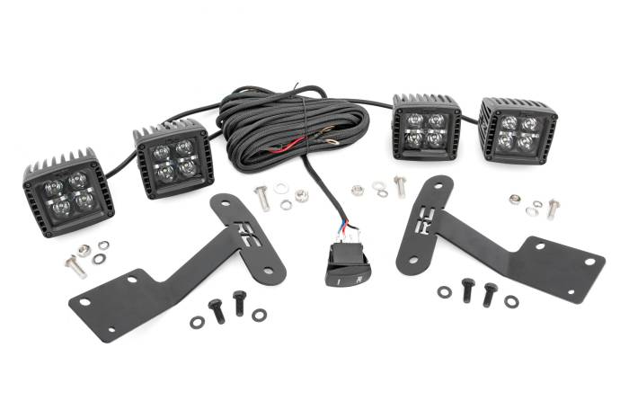 Rough Country - LED Light Kit Ditch Mount Dual 2 Inch Black Pairs Amber DRL Toyota Tundra (14-21) Rough Country