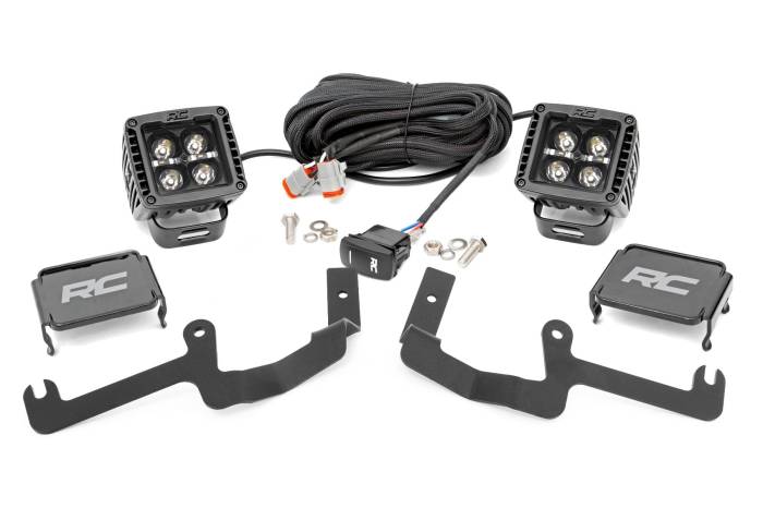 Rough Country - LED Light Kit Ditch Mount 2 Inch Black Pair Amber DRL Chevy Silverado 1500 (19-26) Rough Country