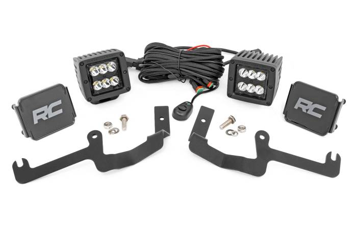 Rough Country - LED Light Kit Ditch Mount 2 Inch Black Pair Spot Chevy Silverado 1500 (19-26) Rough Country