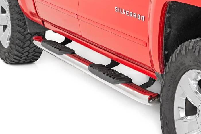 Rough Country - Oval Nerf Steps Stainless Crew Cab DEF Tank Silverado/Sierra 1500/2500HD/3500HD (07-19 & Classic) Rough Country