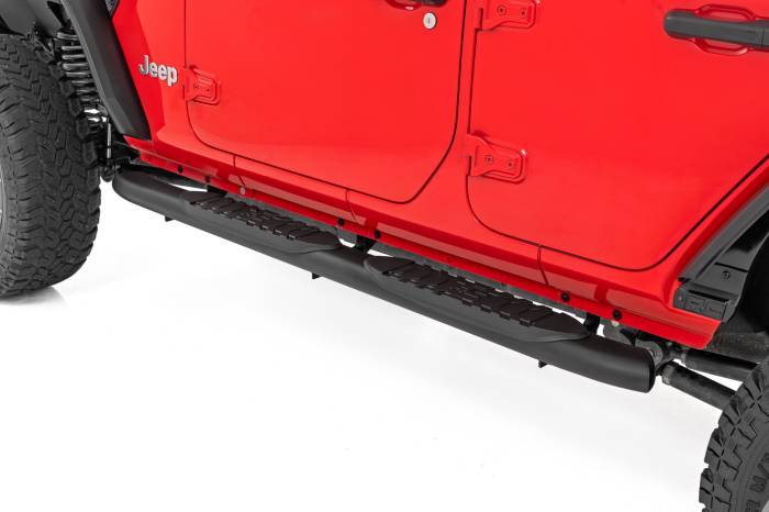 Rough Country - Oval Nerf Steps 4 Door Black Jeep Wrangler Unlimited 4WD (2018-2026) Rough Country