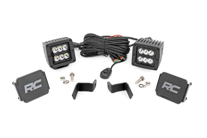 Rough Country - LED Light Kit Ditch Mount 2 Inch Black Pair Spot Ford F-150 (15-26)/F-150 Lightning (22-26) Rough Country