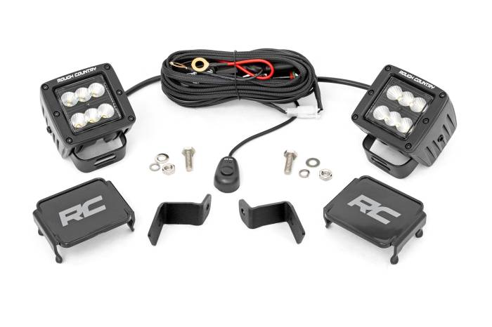 Rough Country - LED Light Kit Ditch Mount 2 Inch Black Pair Flood Ford F-150 (15-26)/F-150 Lightning (22-26) Rough Country