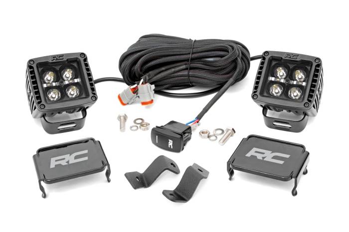 Rough Country - LED Light Kit Ditch 2 Inch Black Pair Amber DRL Ford F-150 (15-26)/F-150 Lightning (22-26) Rough Country