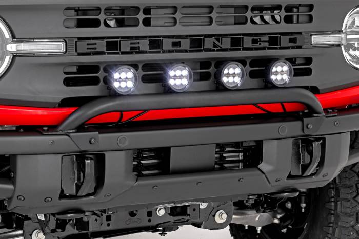 Rough Country - Light Bar Mount 3.5 Inch Round LED (Quad) Black Amber DRL OE Modular Steel Ford Bronco (21-24) Rough Country