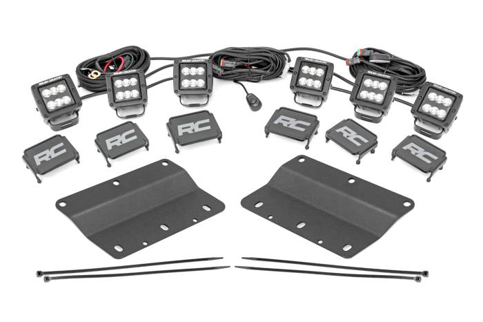 Rough Country - LED Light Kit Fog Mount Triple 2 Inch Black Pair Spot/Flood Ford Bronco (21-25) Rough Country