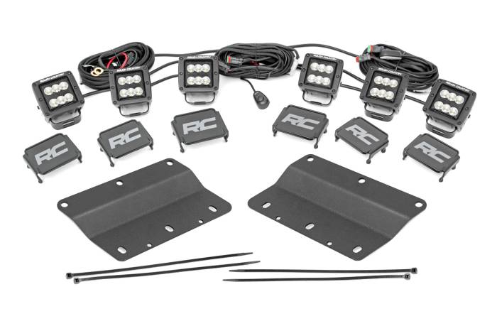 Rough Country - LED Light Kit Fog Mount Triple 2 Inch Black Pair Flood Ford Bronco (21-25) Rough Country