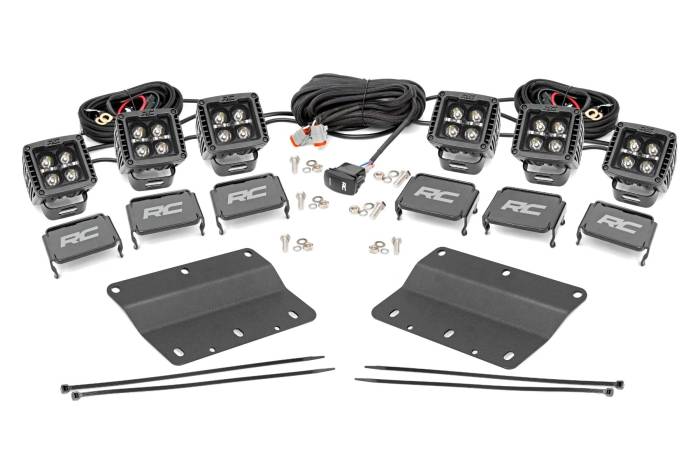 Rough Country - LED Light Kit Fog Mount Triple 2 Inch Black Pair Amber DRL Ford Bronco (21-25) Rough Country