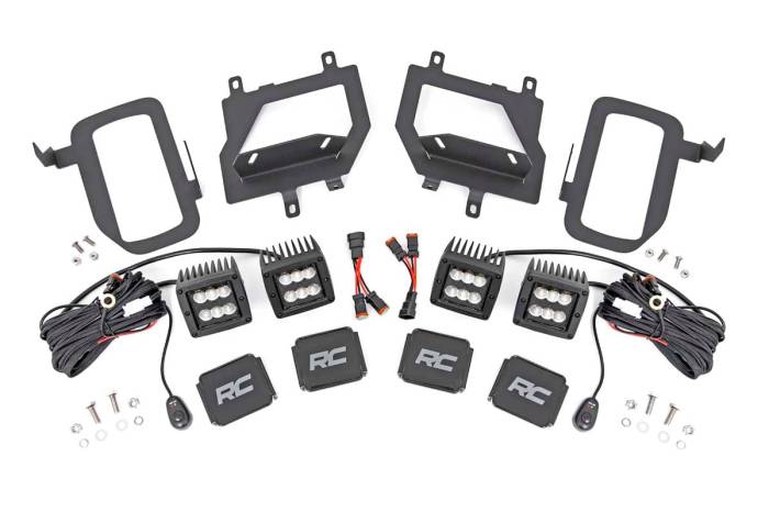 Rough Country - LED Light Kit Fog Mount Dual 2 Inch Black Pairs Spot/Flood Ford F-150 (15-17) Rough Country