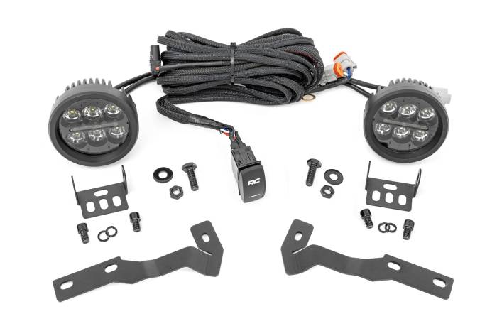 Rough Country - LED Light Kit Ditch Mount Black Series Round 3.5 Inch Amber DRL Toyota Tacoma (16-23) Rough Country