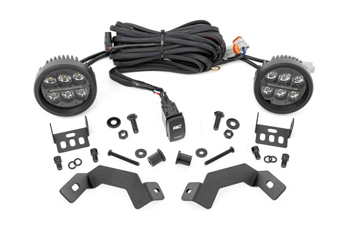 Rough Country - LED Light Kit Ditch Mount Black Series Round 3.5 Inch Amber DRL Toyota LandCruiser (2024) Rough Country