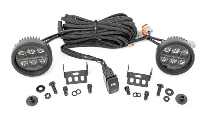 Rough Country - LED Light Kit Ditch Mount 3.5 Inch Black Round Pair Amber DRL Ford Bronco (21-25) Rough Country