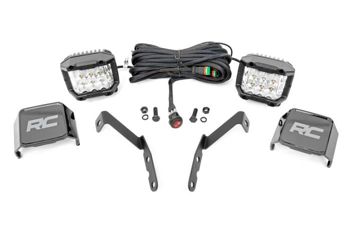 Rough Country - LED Light Kit Ditch Mount 3 Inch OSRAM Wide Chevy 1500 & Silverado/Sierra 2500HD/3500HD (07-14) Rough Country