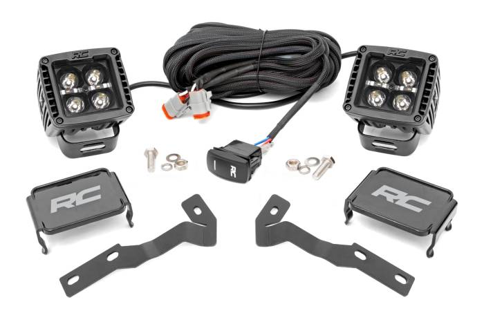 Rough Country - LED Light Kit Ditch Mount 2 Inch Black Pair White DRL Toyota Tacoma (16-23) Rough Country