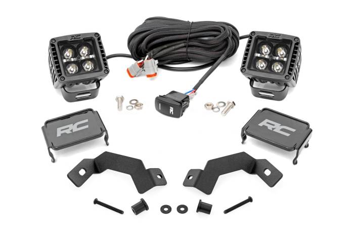 Rough Country - LED Light Kit Ditch Mount 2 Inch Black Pair White DRL Toyota Land Cruiser (24-26) Rough Country