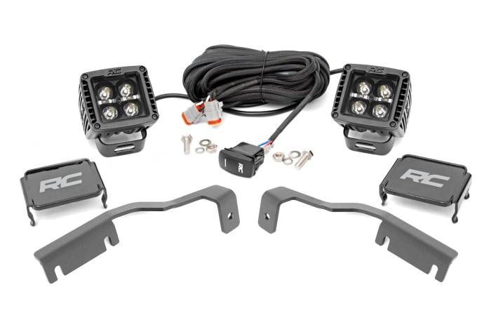Rough Country - LED Light Kit Ditch Mount 2 Inch Black Pair White DRL Nissan Frontier (22-26) Rough Country