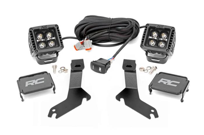 Rough Country - LED Light Kit Ditch Mount 2 Inch Black Pair White DRL Chevy Silverado 1500 (99-06) Rough Country