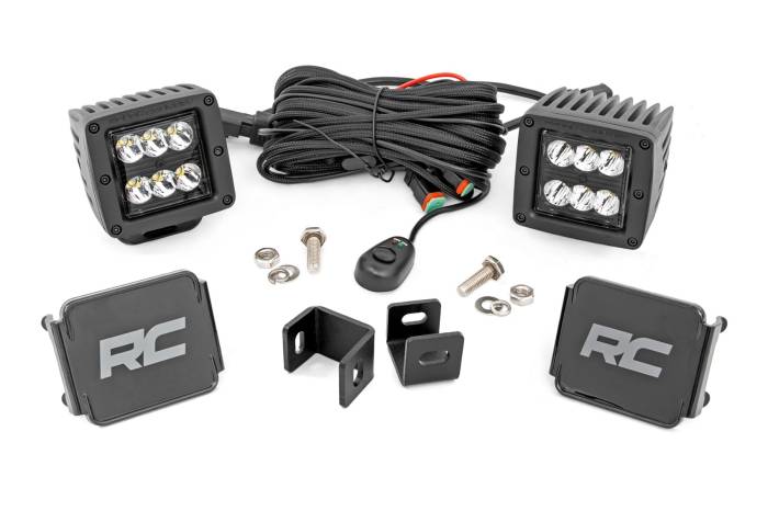 Rough Country - LED Light Kit Ditch Mount 2 Inch Black Pair Spot Toyota Tundra (22-26) Rough Country