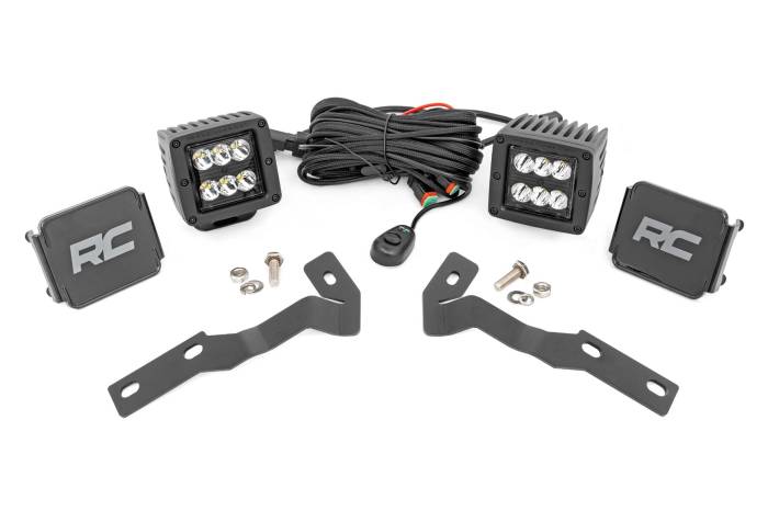 Rough Country - LED Light Kit Ditch Mount 2 Inch Black Pair Spot Toyota Tacoma (16-23) Rough Country