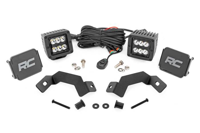 Rough Country - LED Light Kit Ditch Mount 2 Inch Black Pair Spot Toyota Land Cruiser (24-26) Rough Country