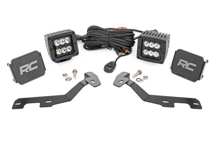 Rough Country - LED Light Kit Ditch Mount 2 Inch Black Pair Spot Ram 1500 2WD/4WD (19-26) Rough Country