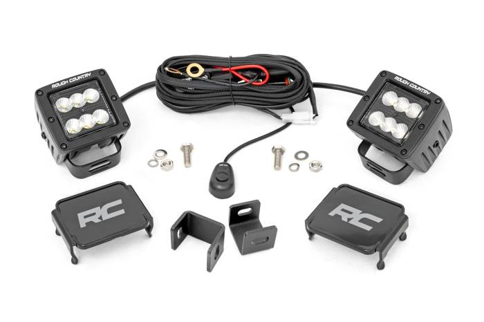 Rough Country - LED Light Kit Ditch Mount 2 Inch Black Pair Flood Toyota Tundra (22-26) Rough Country