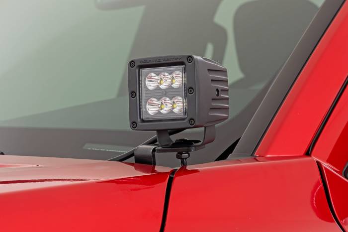 Rough Country - LED Light Kit Ditch Mount 2 Inch Black Pair Flood Toyota Tacoma (24-26) Rough Country