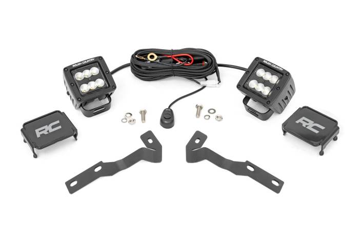 Rough Country - LED Light Kit Ditch Mount 2 Inch Black Pair Flood Toyota Tacoma (16-23) Rough Country