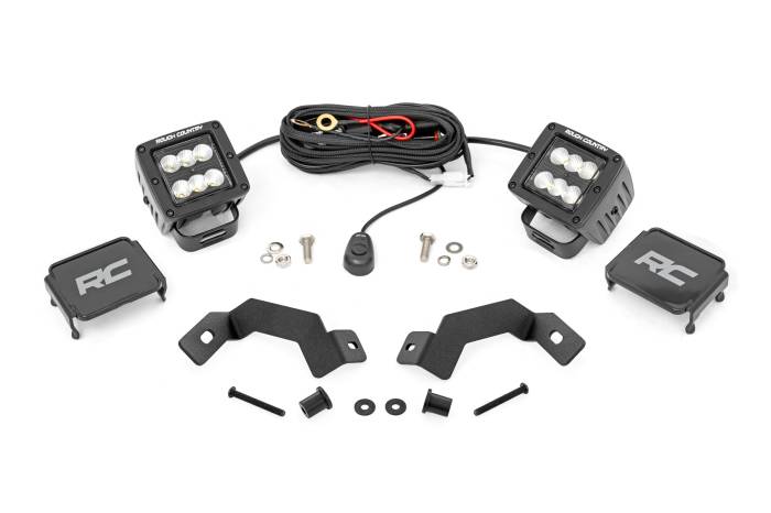 Rough Country - LED Light Kit Ditch Mount 2 Inch Black Pair Flood Toyota Land Cruiser (24-26) Rough Country