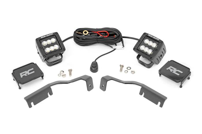 Rough Country - LED Light Kit Ditch Mount 2 Inch Black Pair Flood Nissan Frontier (22-26) Rough Country