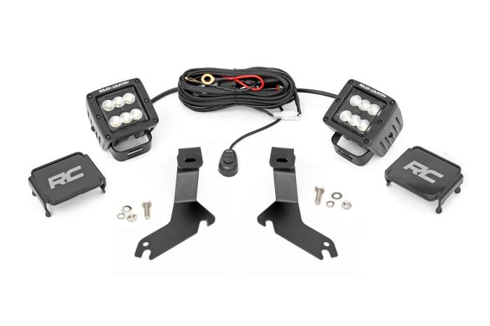 Rough Country - LED Light Kit Ditch Mount 2 Inch Black Pair Flood Chevy Silverado 1500 (99-06)/Tahoe (00-06) Rough Country