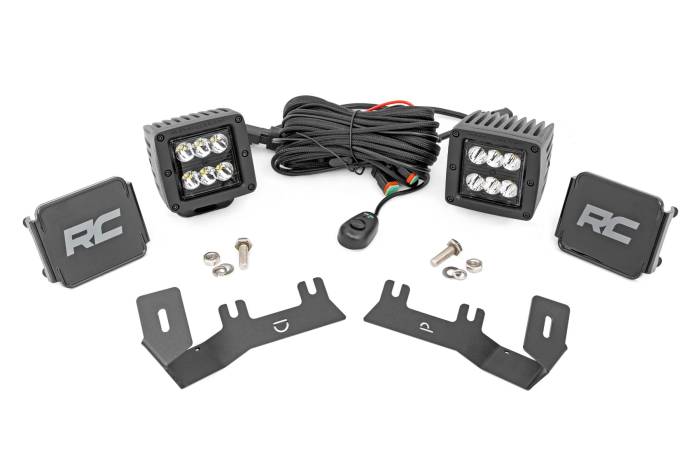 Rough Country - LED Ditch Light Kit 2in Black Pair Spot Silverado/Sierra 1500 (14-18 & Classic) Rough Country