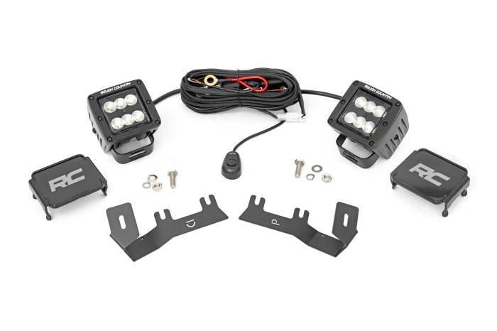 Rough Country - LED Ditch Light Kit 2in Black Pair Flood Silverado/Sierra 1500 (14-18 & Classic) Rough Country