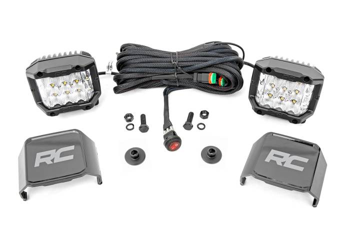 Rough Country - LED Light Kit Ditch Mount 2 Inch Chrome Pair Wide Ford Bronco 4WD (21-25) Rough Country