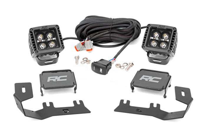 Rough Country - LED Ditch Light Kit 2in Black Pair Amber DRL Silverado/Sierra 1500 (14-18 & Classic) Rough Country