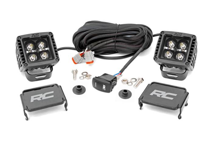 Rough Country - LED Light Kit Ditch Mount 2 Inch Black Pair Amber DRL Ford Bronco (21-25) Rough Country