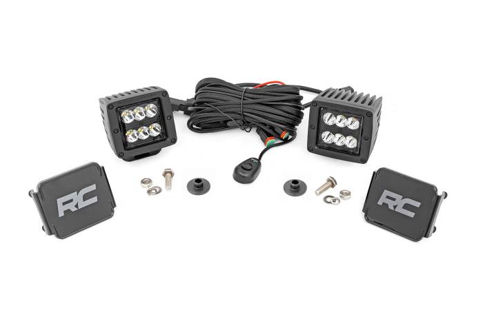 Rough Country - LED Light Kit Ditch Mount 2 Inch Black Pair Spot Pattern Ford Bronco (21-25) Rough Country