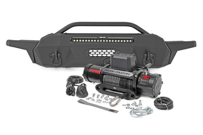 Rough Country - Front Bumper Hybrid 20 Inch Black LED 12000-Lb Winch Syn Toyota Tacoma (16-23) Rough Country