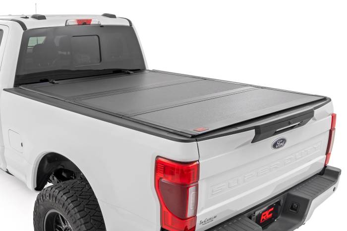 Rough Country - Hard Tri-Fold Flip Up Bed Cover 6 Foot 10 Inch Bed Ford F-250/F-350 Super Duty (17-26) Rough Country
