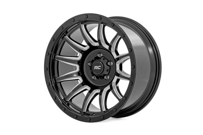 Rough Country - 90 Series Wheel One-Piece Gloss Black w/machined spokes 18x9 6x5.5 -12mm Rough Country