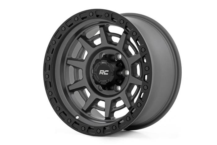 Rough Country - 85 Series Wheel Simulated Beadlock Gunmetal Gray/Black 17x9 5x5.5 -0mm Rough Country