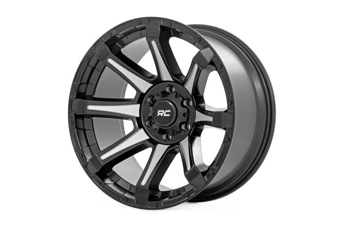 Rough Country - 81 Series Wheel One-Piece Semi Gloss Black w/machined spokes 20x9 8x180 0mm Rough Country