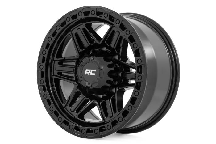 Rough Country - 76 Series Wheel Simulated Beadlock Gloss Black 17x9 5x5 -12mm Rough Country