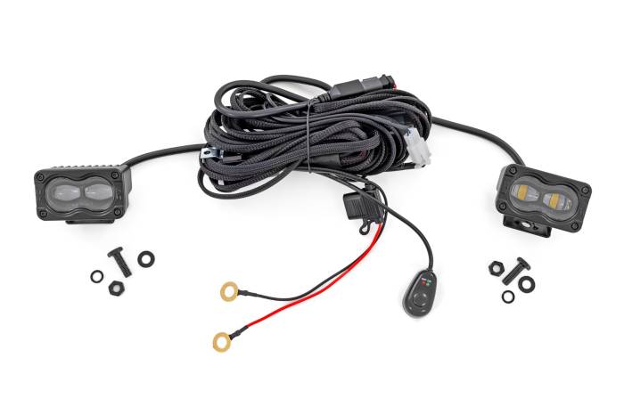 Rough Country - 3x1.75 Inch Black Series Yellow LED Slim Aux SAE Fog Pair Rough Country
